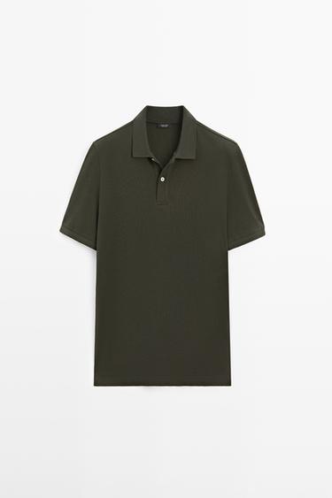 Zara Micro-textured cotton piqué polo shirt - Mint Green