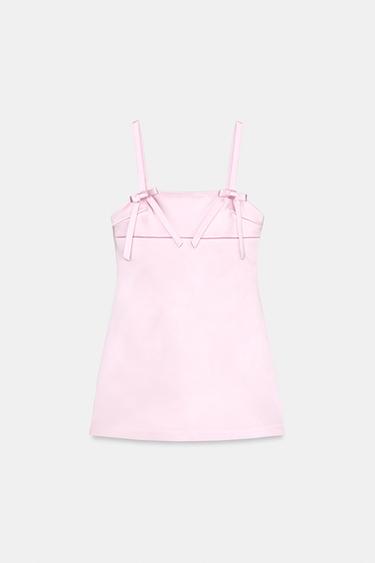VESTIDO MINI SATINADO LAZOS - Rosa de Zara - Imagen 0