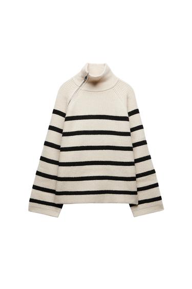 STRIPED KNIT SWEATER WITH ZIP
