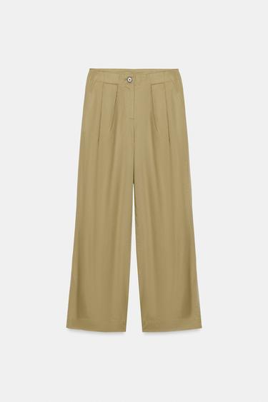 БРЮКИ BARREL С ЗАЩИПАМИ — ХАКИ от Zara