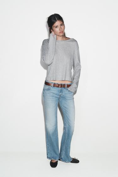 LONG SLEEVE BOAT NECK T-SHIRT - Grey marl by Zara
