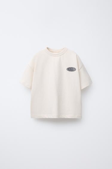 Zara LOGO PRINT T-SHIRT - Ecru