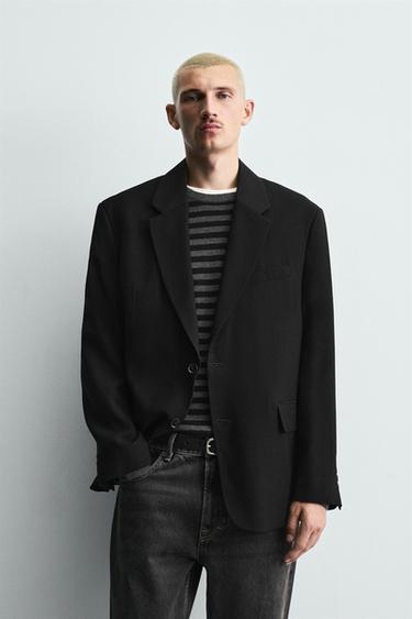 Zara RELAXED FIT FLOWY BLAZER - Black