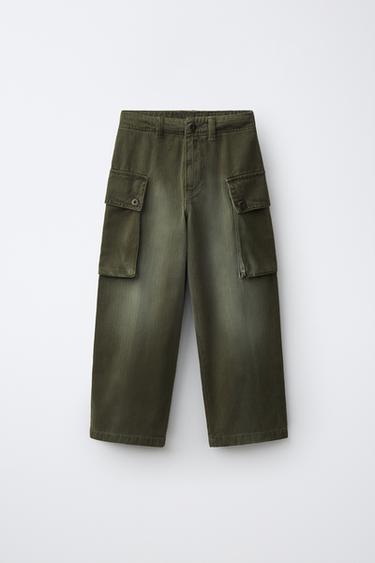 DISTRESSED-EFFECT CARGO PANTS — Mid khaki 1