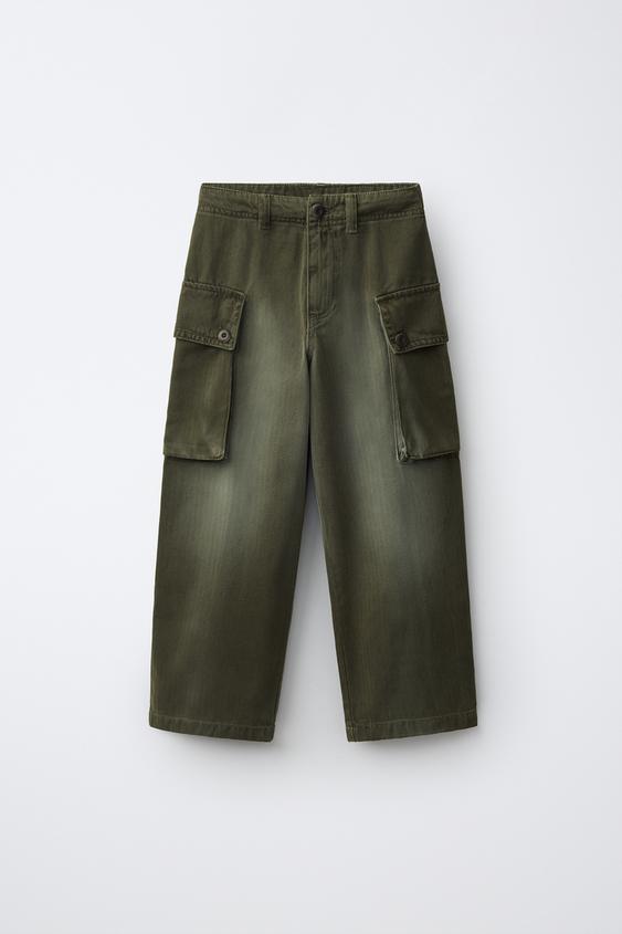 Zara 仿舊感工裝褲 - 中卡其色 - 圖片 0