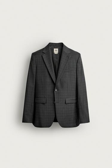 БЛЕЙЗЕР В КЛЕТКУ ИЗ 100% ШЕРСТИ — Антрацитово-серый от Zara