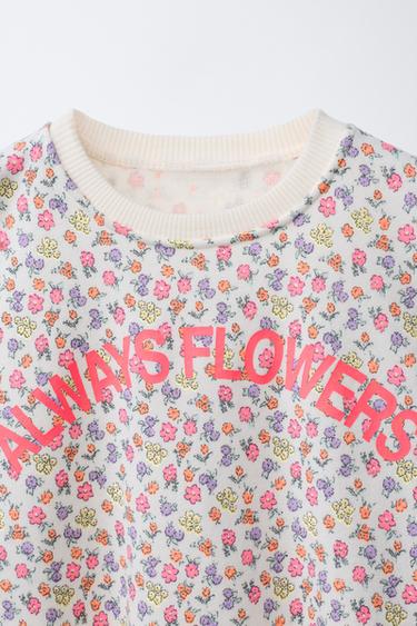 Sweat écru motif floral fille (3-36M Sweat écru motif floral fille (3-36M