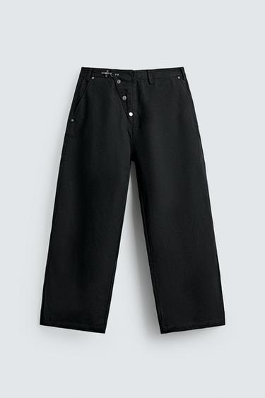 WIDE-LEG TROUSERS WITH FIREMAN CLASP - Black by Zara