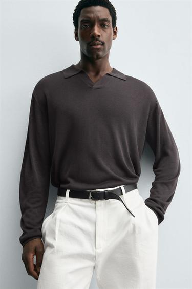 POLO EN MAILLE STRUCTURÉE - Gris foncé de Zara - Image 4