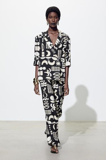 Zara STRAIGHT LEG PANTS - Black / White - Image 0