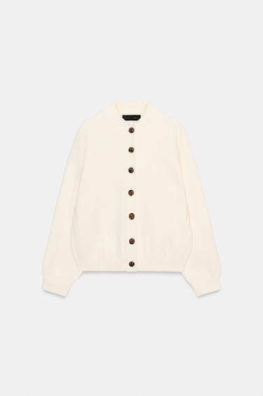 ÚPLETOVÝ KARDIGAN S KONTRASTNÍMI KNOFLÍKY - Přírodní od Zara