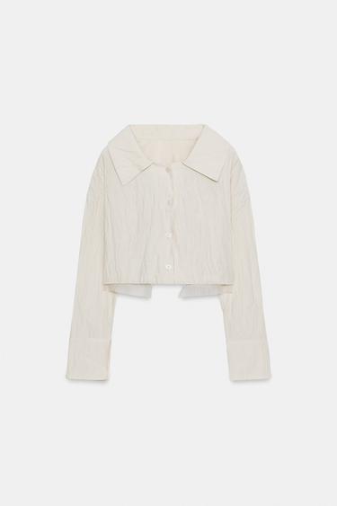 CREASED-EFFECT KNIT SHIRT - Cream by Zara - Image 4