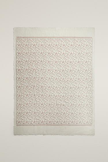 EMBROIDERED LINEN THROW - خَام الخاص بـ Zara - صورة 0