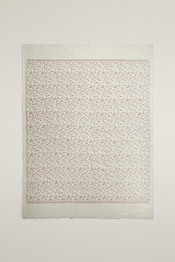 COUVERTURE LIN BRODÉE - Écru de Zara - Image 0