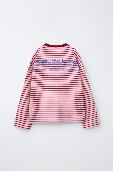 STRIPED TEXT T-SHIRT — Light fuchsia 2