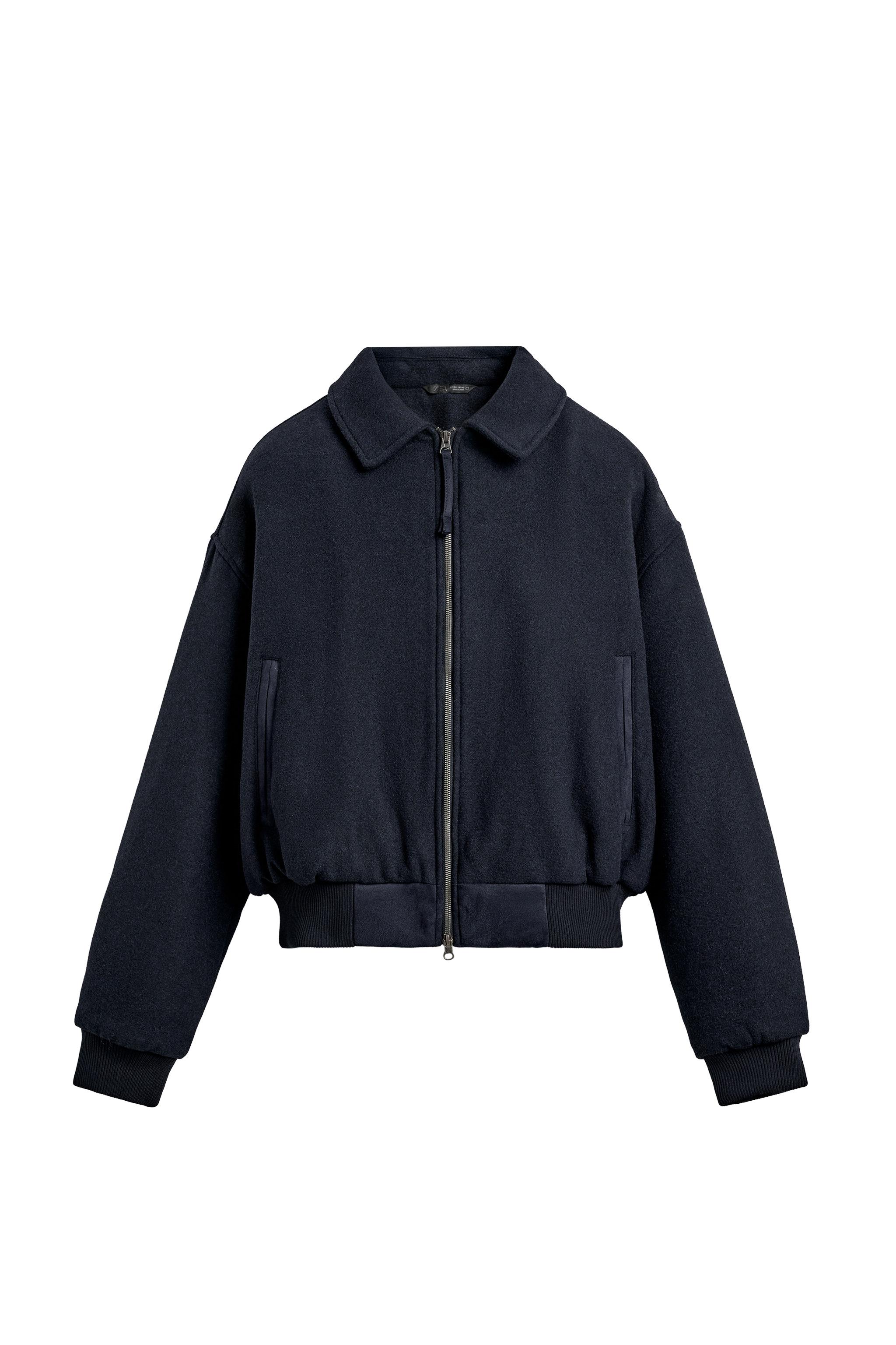 クロップドフィット キルティングクロスジャケット - ネイビーブルー