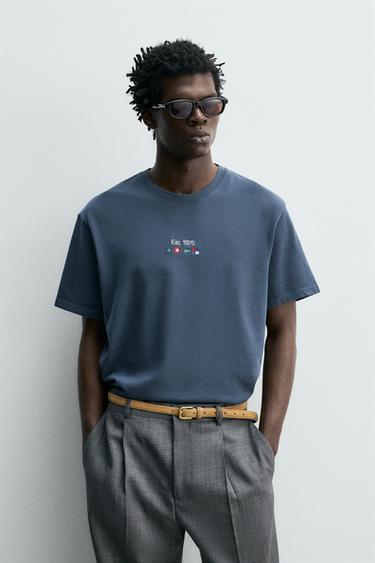 NAUTICAL EMBROIDERED T-SHIRT - Faded blue by Zara