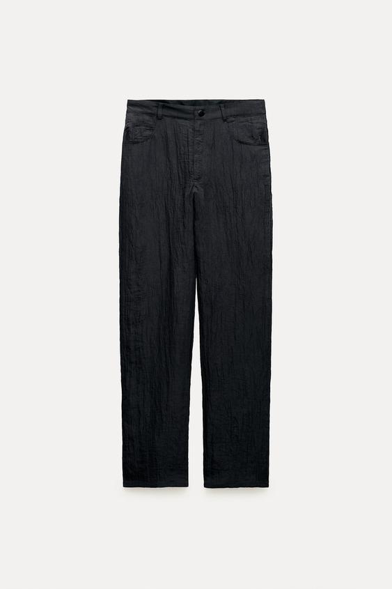 ZARA Carrot Fit Linen Blend Trousers Sizes: XS S M L XL Price: MVR 750  Description: High-waist trousers made of a linen blend. Side pock
