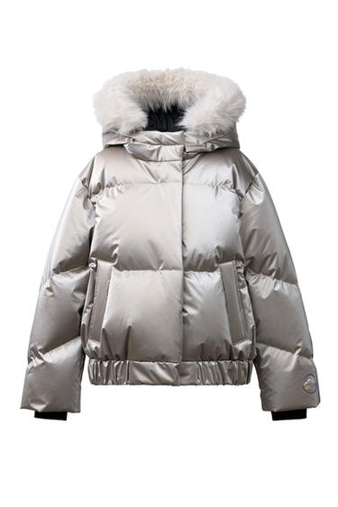 METALLISK DYNEJAKKE MED 80 % DUN OG 20 % FJER, VANDAFVISENDE OG VINDTÆT, RECCO® SYSTEM, SKI COLLECTION - Cava fra Zara