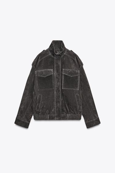 SUEDE LEATHER JACKET - Charcoal by Zara