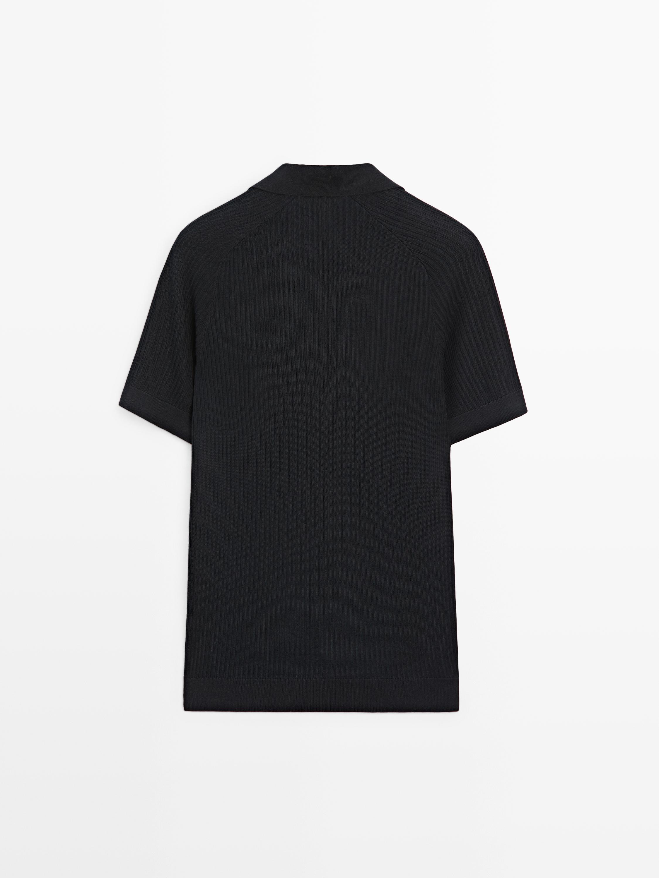 Pull polo en maille côtelée de coton