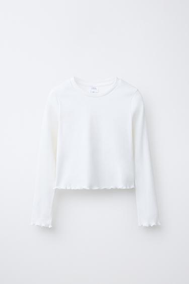 Zara RIBBED T-SHIRT - Oyster-white