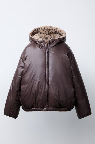 CAZADORA REVERSIBLE EFECTO PELO ANIMAL PRINT - Marrón oscuro de Zara - Imagen 0