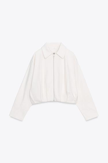 PLEATED FLEECE BOMBER JACKET - Ecru by Zara