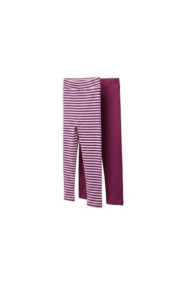 Zara STRIPED AND SOLID LEGGINGS TWO-PACK - Burgundy