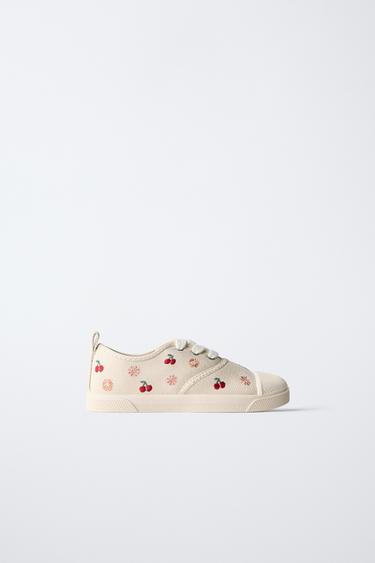 EMBROIDERED COTTON SNEAKERS - Ecru White by Zara