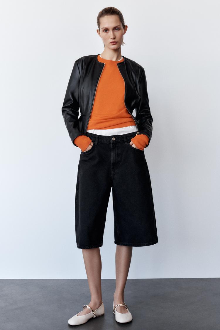 Chaqueta Bomber Efecto Piel Chaqueta Piel Negra Mujer Zara