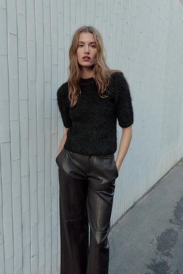 Zara JEWEL BEAD KNIT TOP - Black