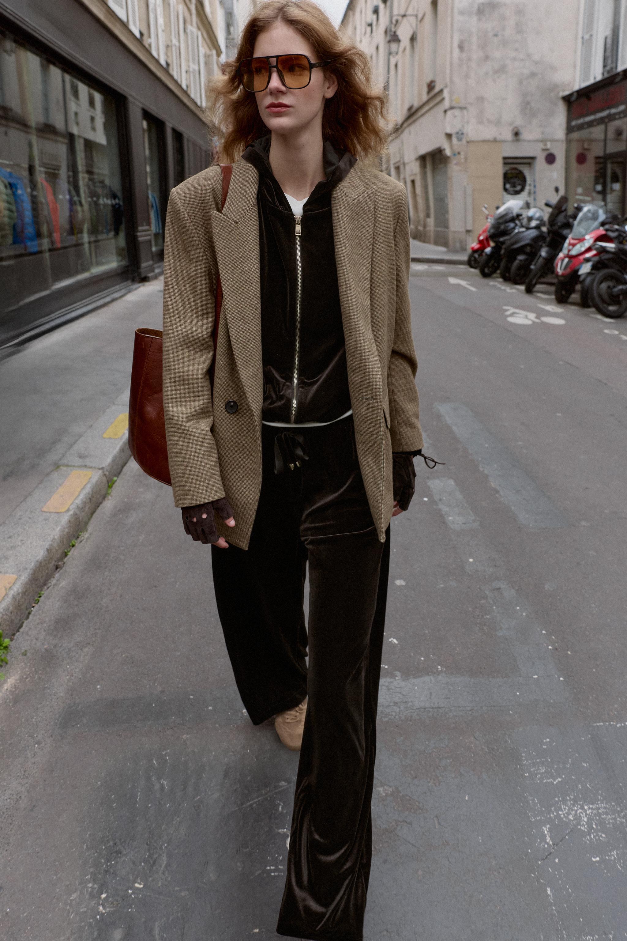 ワイドレッグベルベットパンツ - ダークブラウン | ZARA Japan / 日本