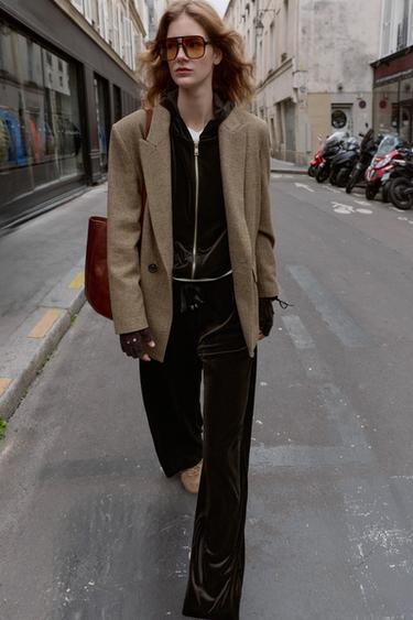 Zara WIDE LEG VELVET PANTS - Dark brown - Image 0