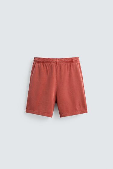 ウォッシュドワッフルバミューダパンツレッドZaraのウォッシュドワッフルバミューダパンツ - レッド 