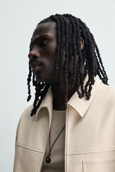 Zara FAUX LEATHER RELAXED FIT OVERSHIRT - Oyster-white