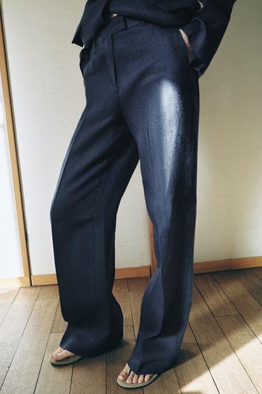 100% LINEN HERRINGBONE TROUSERS - Indigo by Zara - Image 1