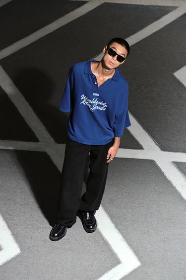 Zara 繡字 POLO 衫 - 藍色 - 圖片 0