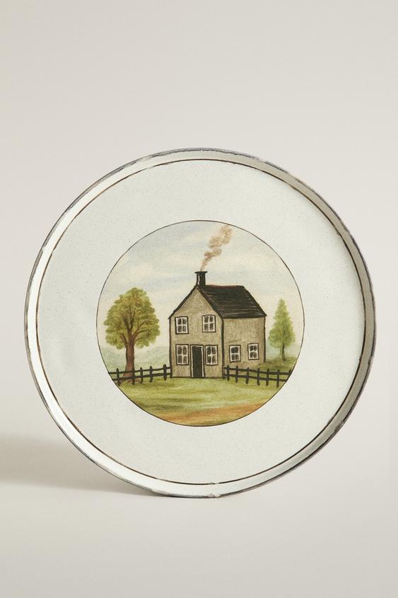 STONEWARE LITTLE HOUSE DINNER PLATE - Blue grey by Zara - Image 0