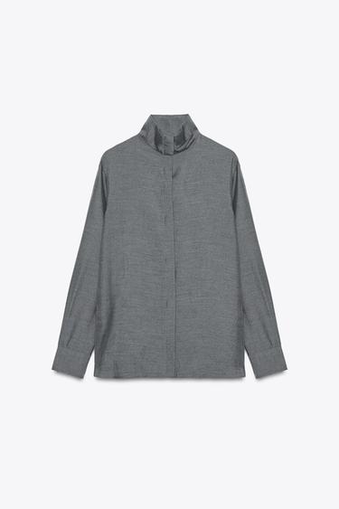 CHEMISE FLUIDE COL HAUT - Gris de Zara - Image 5