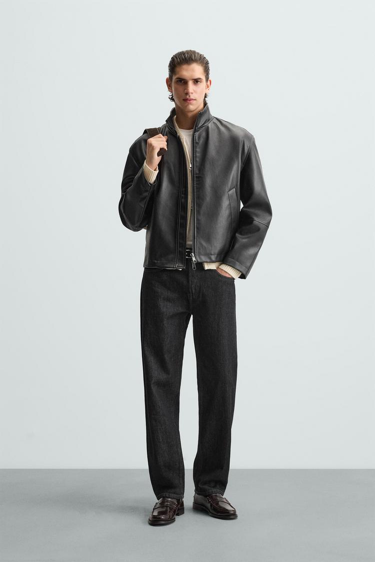 Cuello Alto Abrigo Vestir Hombre Zara CAZADORA EFECTO PIEL Negro