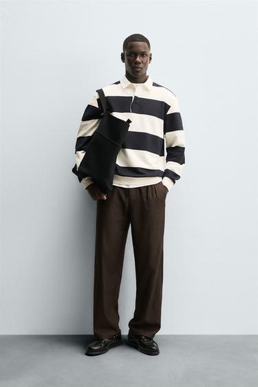 SWEAT POLO COL CONTRASTÉ - Écru / Bleu marine de Zara