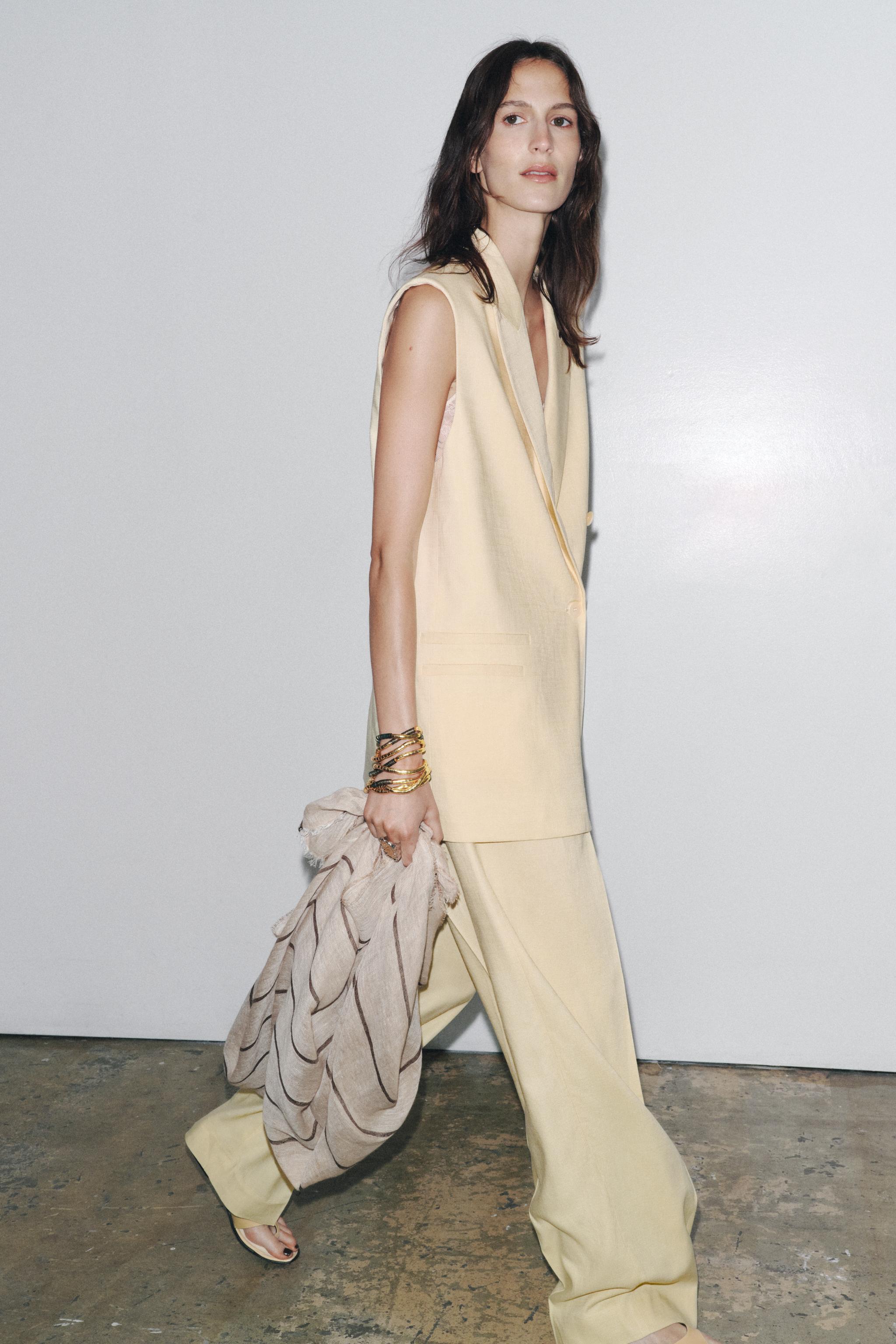 ZW COLLECTION WIDE LEG PLEATED PANTS - Pastel yellow | ZARA United