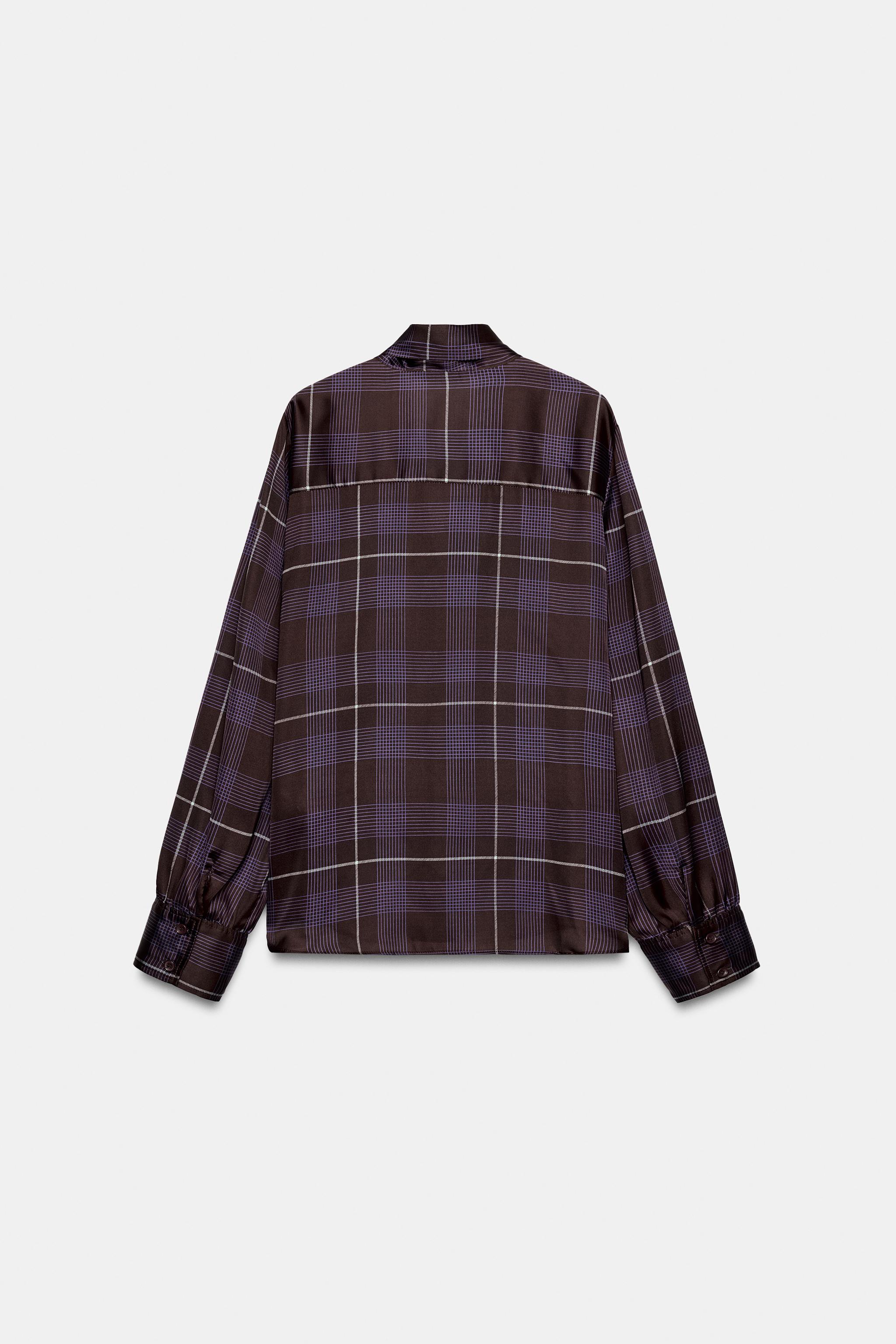 SATIN CHECK SHIRT WITH TIED DETAIL - Burgundy | ZARA South Africa