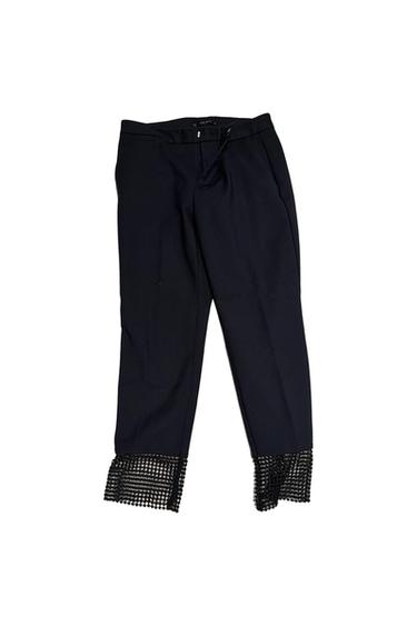 LOW RISE SMART BLACK CROPPED TROUSERS WITH CROCHET DETAIL