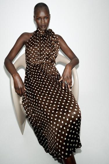 POLKA DOT MIDI DRESS WITH BOW - Brown / Ecru by Zara - Image 4