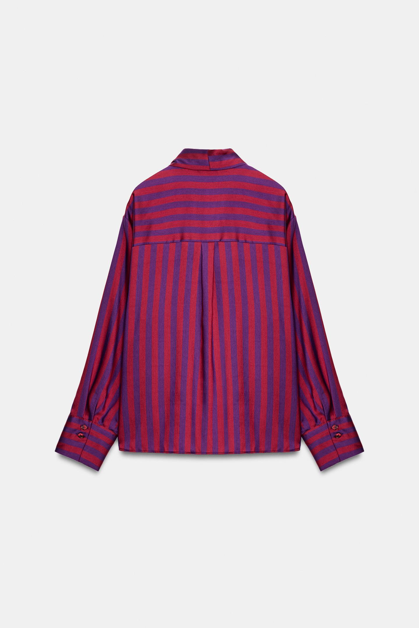 Женская блузка Zara Striped Tie-Front Blouse, цвет: Полосатый — фото 5