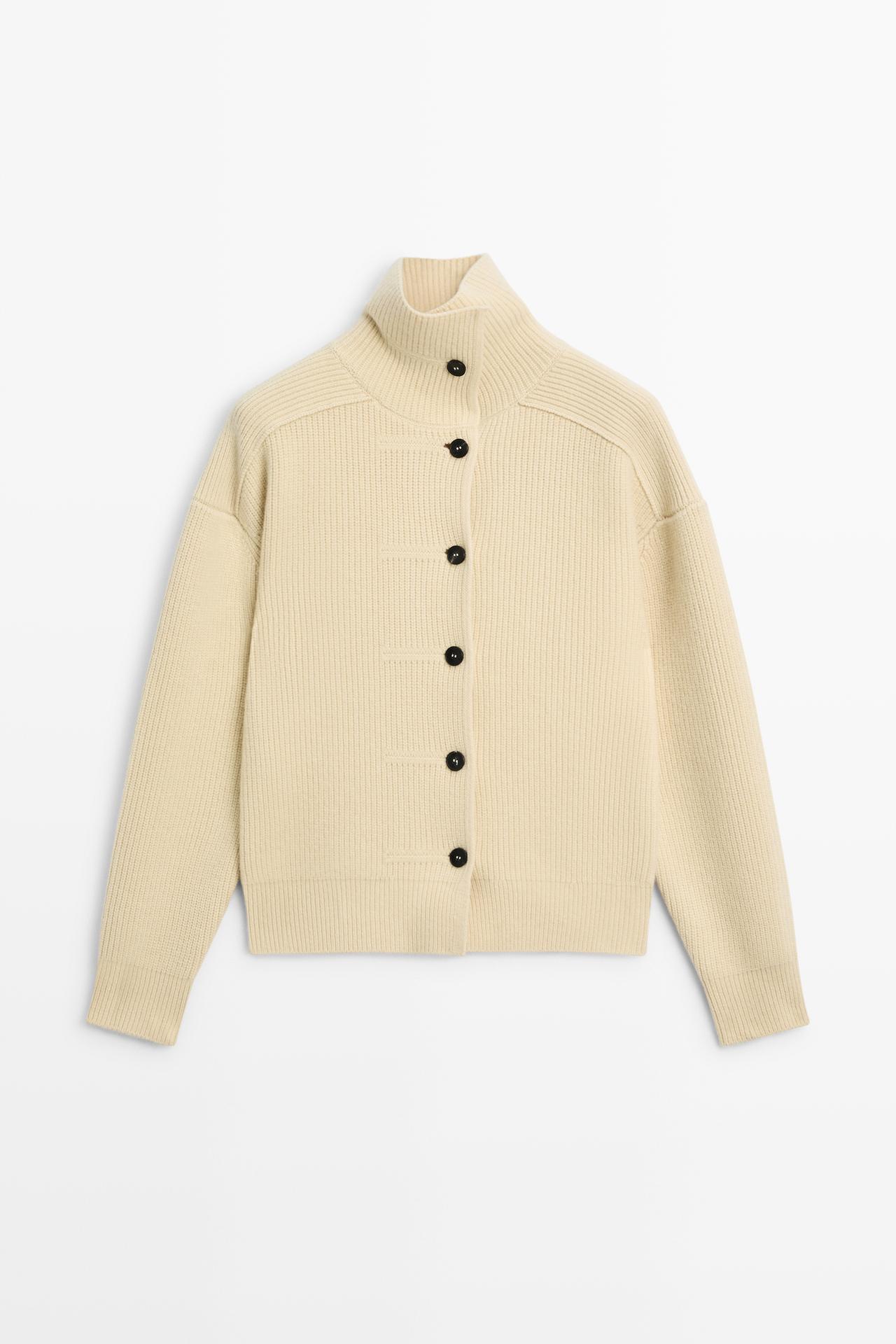 100% wool buttoned knit cardigan — Yellow