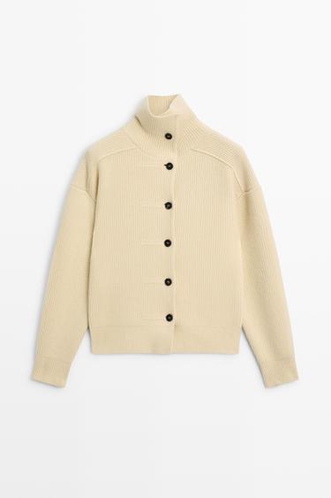100% wool buttoned knit cardigan — Yellow 2