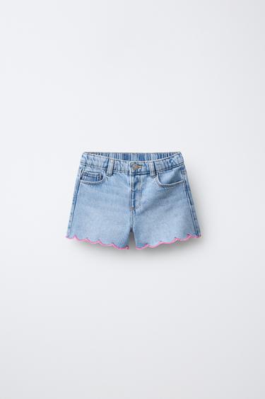 Zara 波浪紋牛仔短褲 - 中藍色